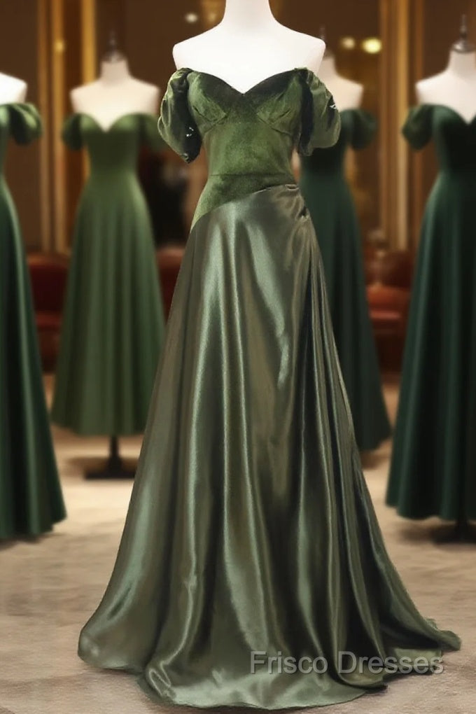 A-Line Green Sweetheart Velvet Long Party Dress, Green Formal Dress Formal Prom Dress Main image