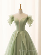 A-Line Green Tulle Long Formal Prom Dress, Green Tulle Long Formal Dress