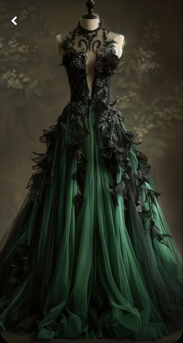 A Line Green Tulle Long Prom Dresses Formal Applique Evening Dresses