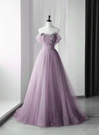 A-Line Green Tulle Long Prom Dresses, Green Formal Evening Dresses