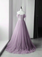 A-Line Green Tulle Long Prom Dresses, Green Formal Evening Dresses
