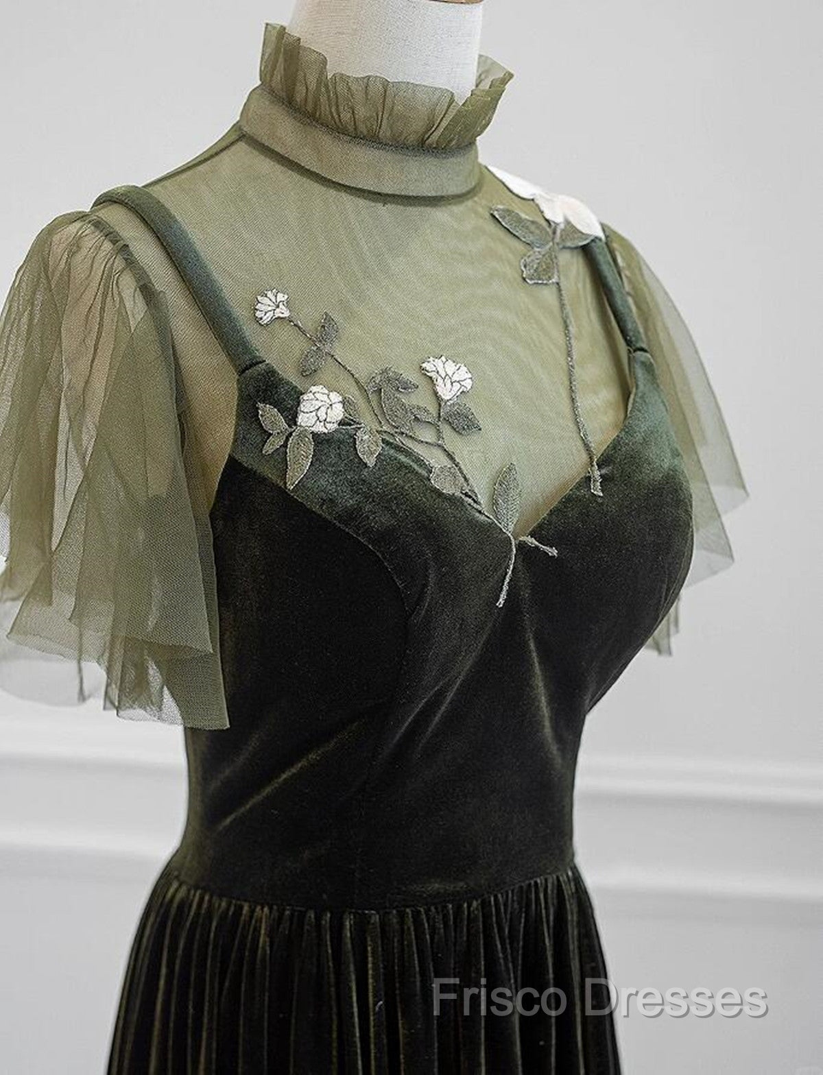 A-Line Green Velvet Long Wedding Party Dress, High Neckline Formal Prom Dress Formal Dress Secondary image