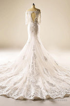 A-Line Half Sleeve Mermaid Lace Beaded Wedding Dress With Appliques