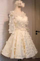 A-Line Half Sleeves Tulle Homecoming Dress With Appliques