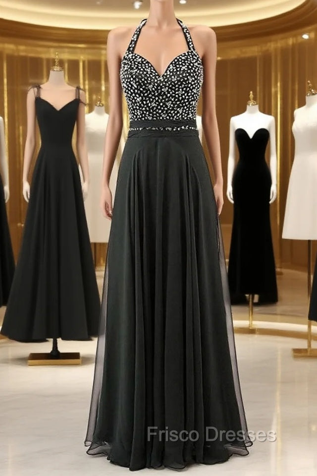 A-Line Halter Backless Chiffon Bridesmaid Dress With Beading Main image