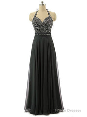 A-Line Halter Backless Chiffon Bridesmaid Dress With Beading