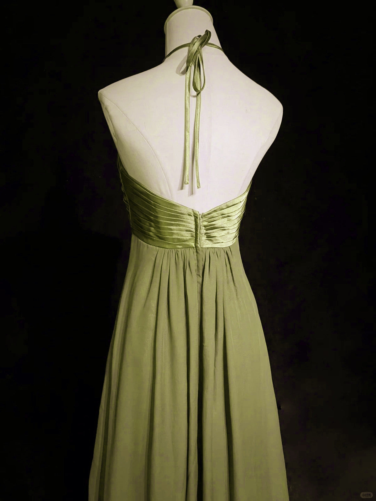 A-Line Halter Chiffon And Satin Long Party Dress, Green Low Back Prom Dress