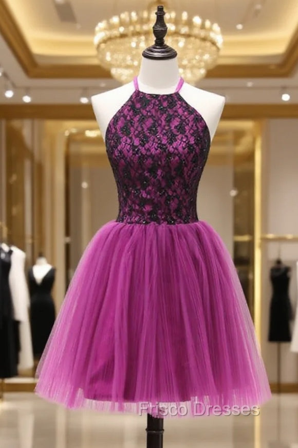 A-line Halter Short Mini Flowers Appliques Lace Beaded Elegant Short Cocktail Dress Main image