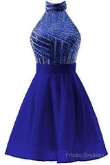 A-Line Halter Short Pink Chiffon Homecoming/Cocktail Dress With Sequins