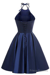 A-Line Halter Short Prom Dresses Cocktail Dresses
