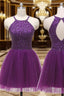 A-line Halter Sleeveless Tulle Short/Mini Homecoming Dress With Beading Pleated Sequins