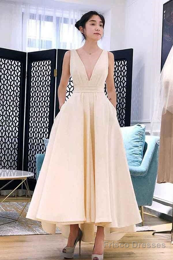 A-Line High Low V Neck Short Prom Dress Homecoming Dress Main image