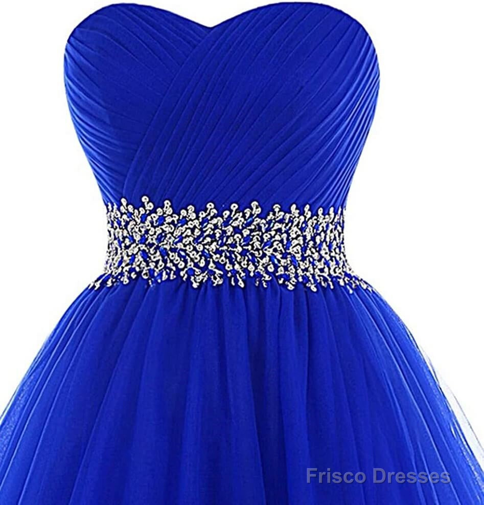 A Line Homecoming Dresses,Sweetheart Short Tulle Beaded Waist Royal Blue Cocktail Dress Main image