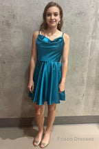 A Line Hot Pink Cowl Neck Lace-Up Short Homecoming Dress