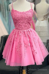 A-Line Hot Pink Lace Appliqued Short Homecoming Dress 16St Birthday Dress