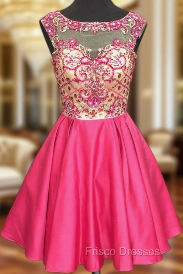 A-line Illusion Cap-sleeve Rhinestone Sweet Little Homecoming Dress Main image