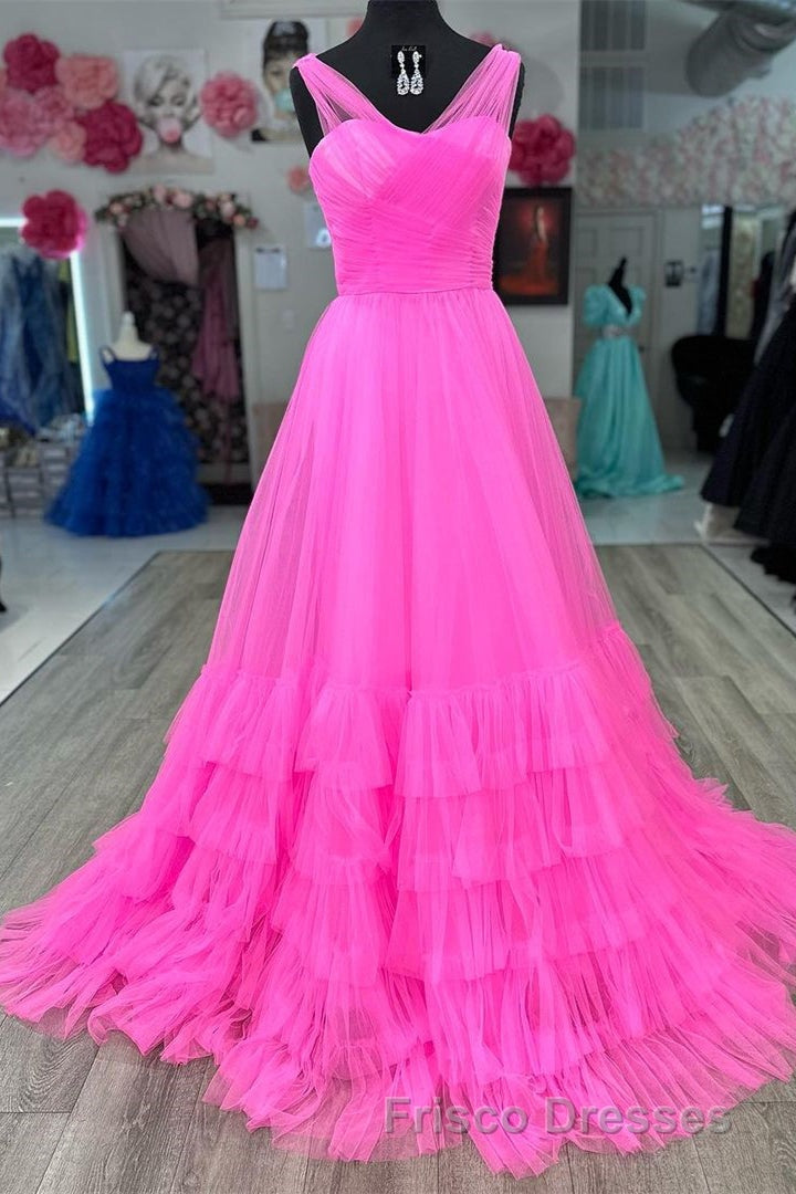 A line Illusion V Neck Layers Tulle Formal Prom Dress Secondary image