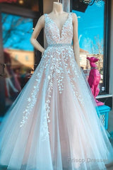 A-Line Ivory Lace Appliqued Long Wedding Dress Formal Dress Prom Dress