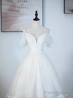 A-Line Ivory Tulle V-Neckline Straps Off Shoulder Party Dress, A-Line Tulle Eveing Dress