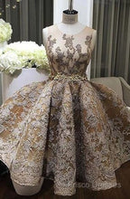 A-Line Jewel Sleeveless Short Formal Prom Dress With Lace Appliques