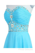 A-Line Knee Length Chiffon Blue Homecoming Dress With Crystals