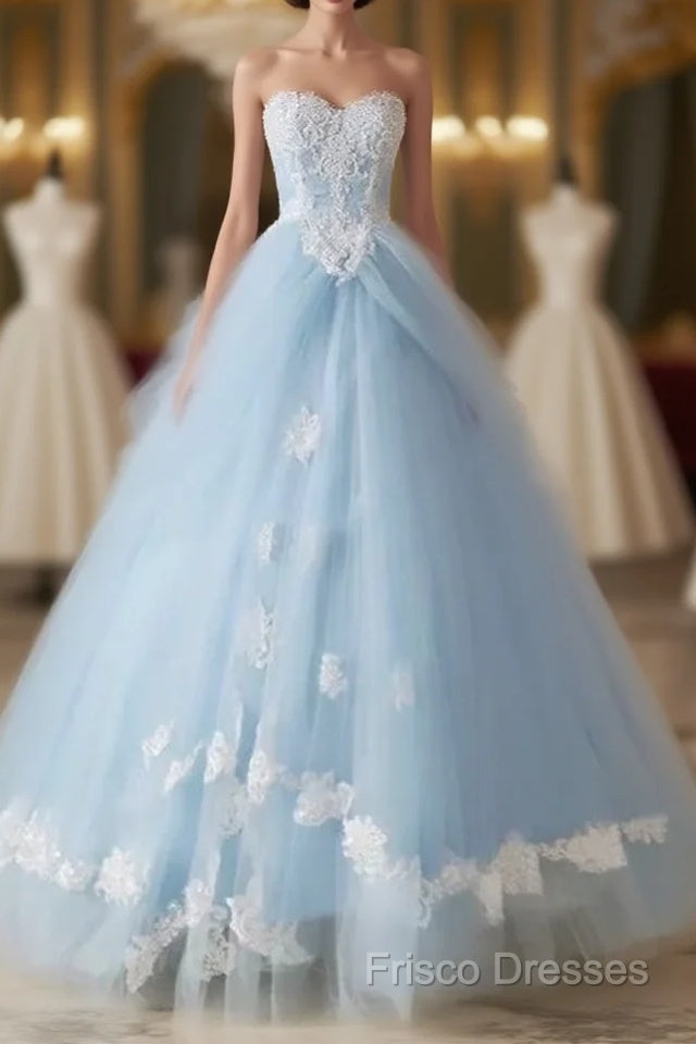 A-Line Lace Chicken Heart Collar Blue Long Ball Dress Sky Blue Formal Prom Dress Main image