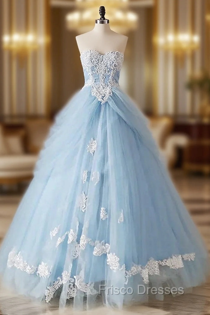 A-Line Lace Sweetheart Neck Blue Long Formal Prom Dress Main image
