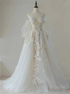 A-Line Lace Tulle Long Formal Prom Dress Bride Gown