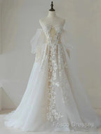 A-Line Lace Tulle Long Formal Prom Dress Bride Gown Wedding Dress Beautiful