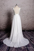 A-Line Lace V-Neck Backless Sheath Long Wedding Dress