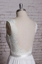 A-Line Lace V-Neck Backless Sheath Long Wedding Dress