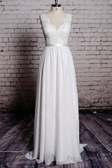 A-Line Lace V-Neck Backless Sheath Long Wedding Dress