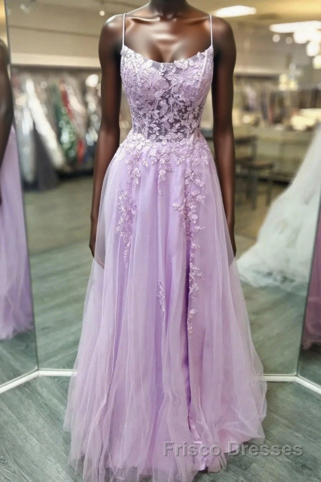 A Line Lavender Lace Long Formal Prom Dresses, Lilac Lace Formal Dresses, Lavender Evening Dresses Main image