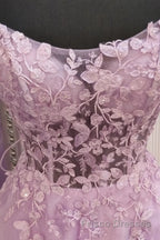 A Line Lavender Lace Long Formal Prom Dresses, Lilac Lace Formal Dresses, Lavender Evening Dresses