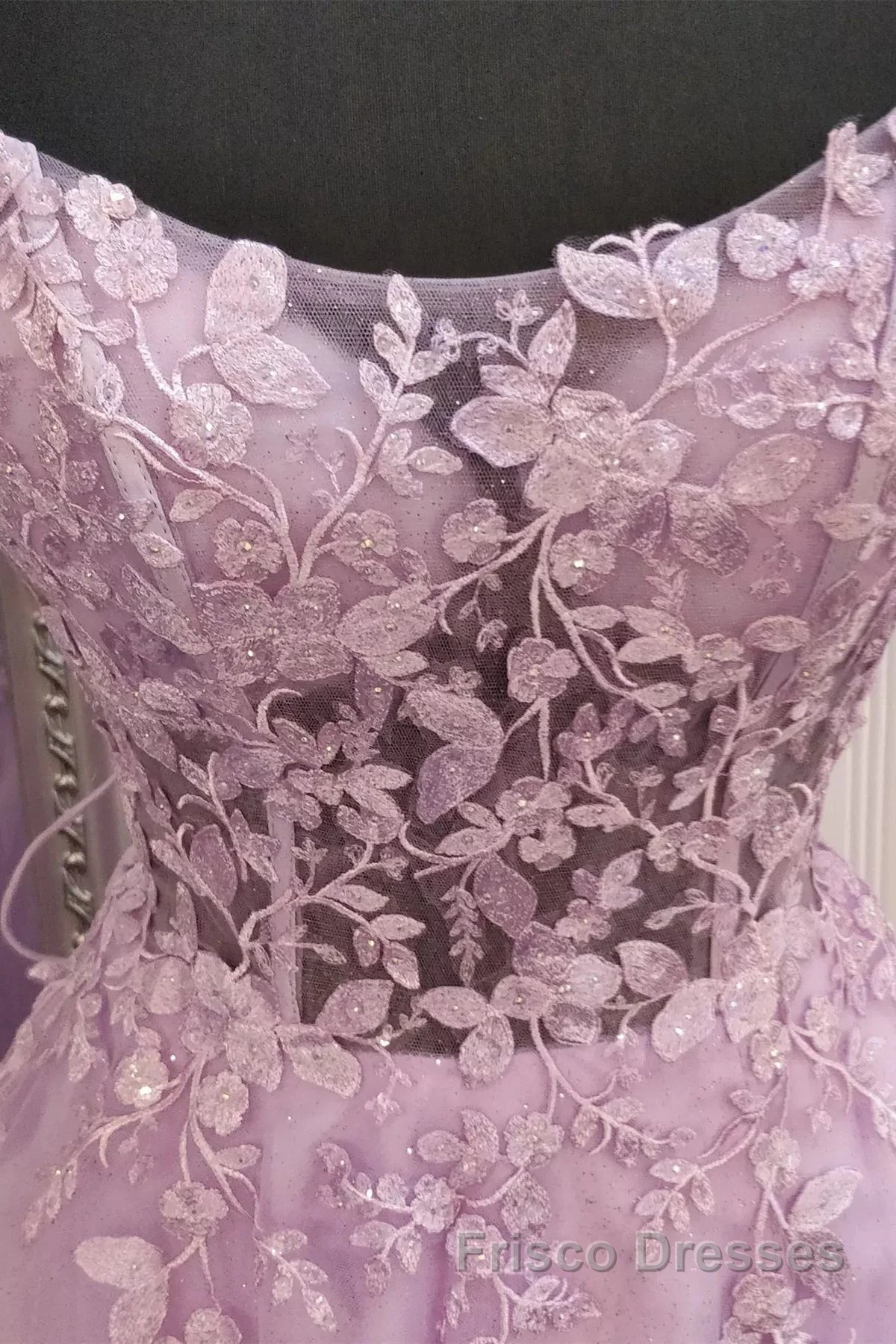 A Line Lavender Lace Long Formal Prom Dresses, Lilac Lace Formal Dresses, Lavender Evening Dresses