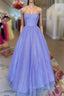 A-Line Lavender Shiny Tulle Formal Prom Dress, Long Spaghetti Strap Evening Dress