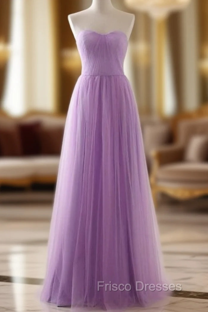 A-Line Lavender Tulle Sweetheart Neck Simple Formal Prom Dress Main image