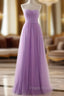 A-Line Lavender Tulle Sweetheart Neck Simple Formal Prom Dress