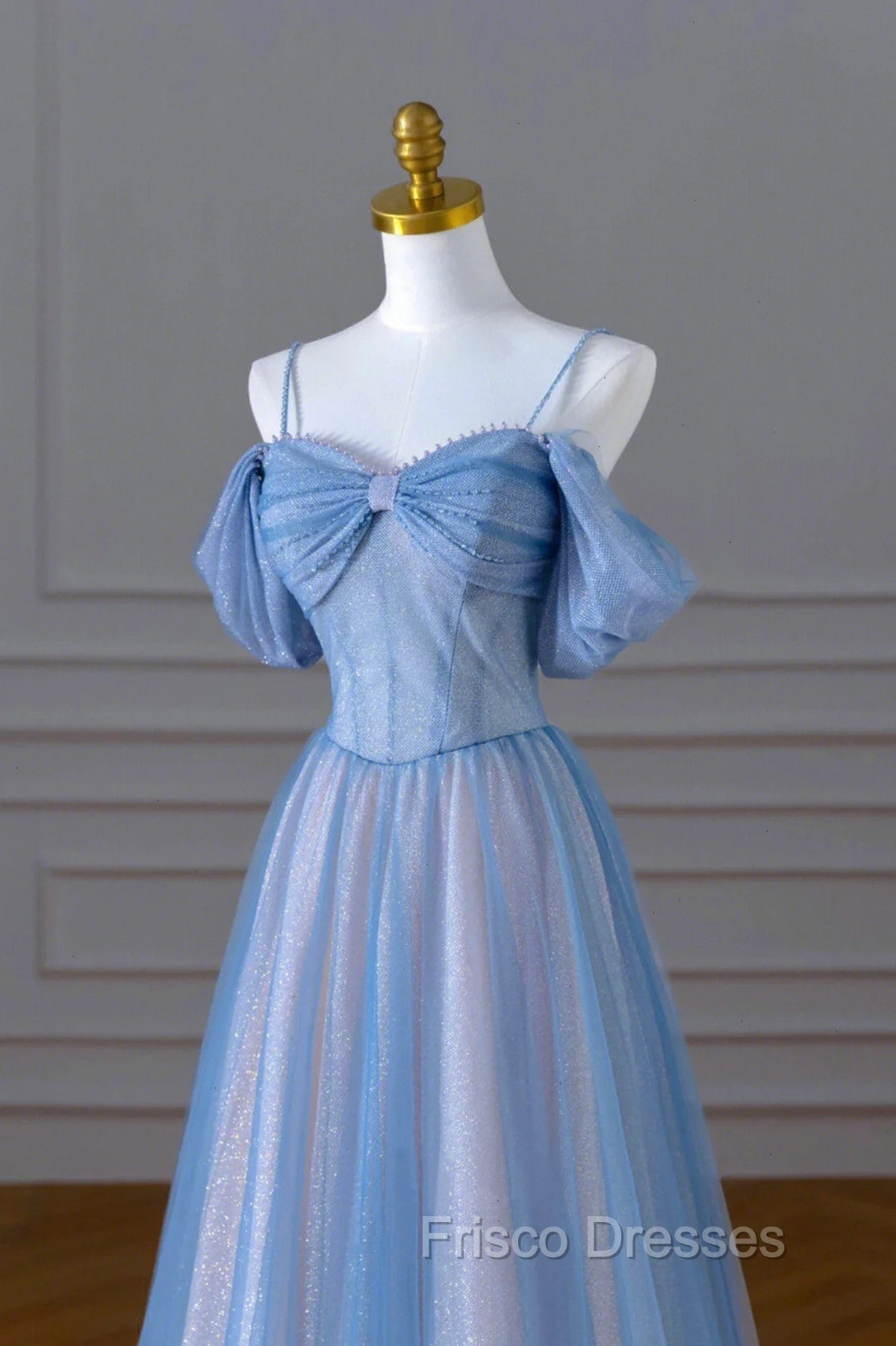 A-line Light Blue and Pink Long Evening Dress, Blue Party Dress Formal Prom Dress