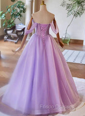 A-Line Light Purple Sweethart Lace Applique Party Dress, Purple Long Formal Prom Dress