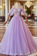 A-Line Light Purple Sweethart Lace Applique Party Dress, Purple Long Formal Prom Dress
