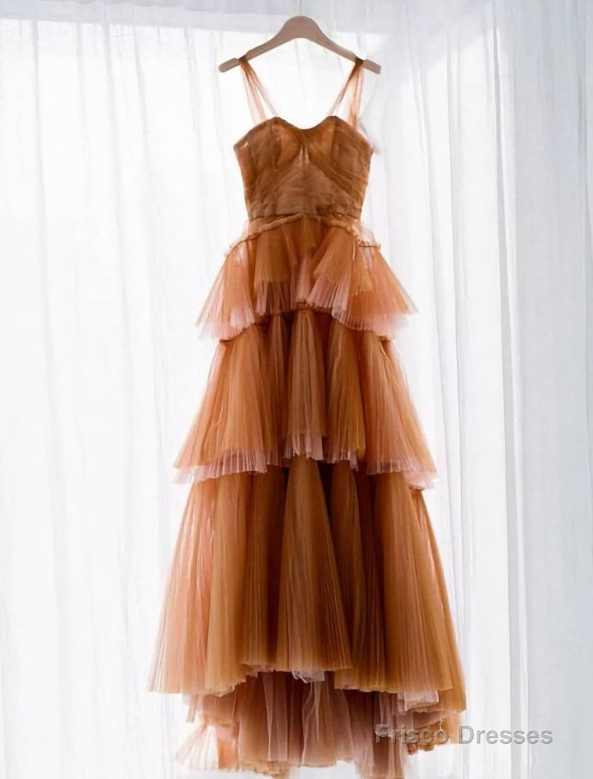 A Line Long Brown Tulle Prom Dresses Main image
