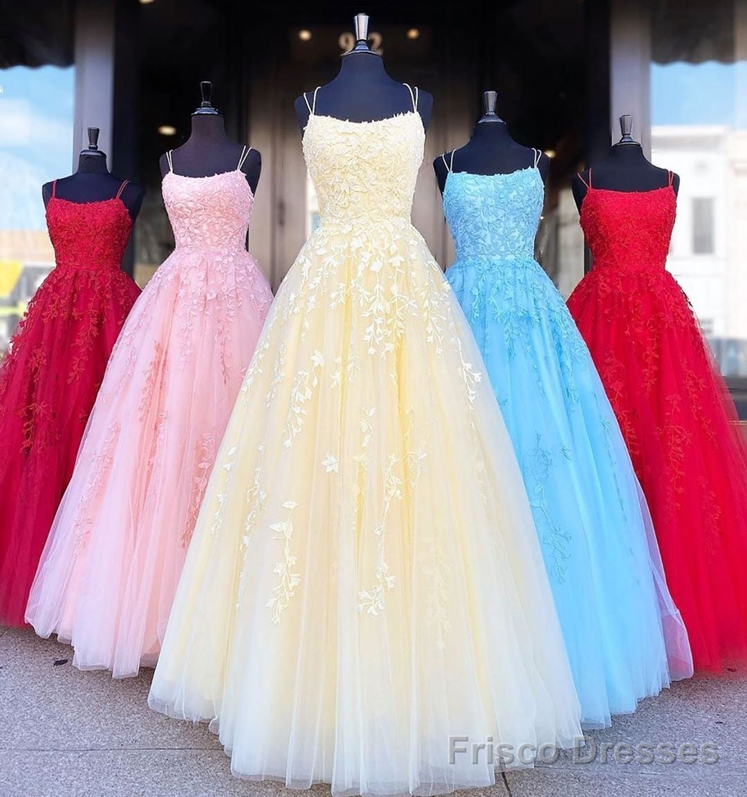 A Line Long Lace Prom Dresses Spaghetti Straps Sleeveless Secondary image