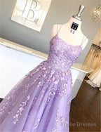 A Line Long Lace Prom Dresses Spaghetti Straps Sleeveless