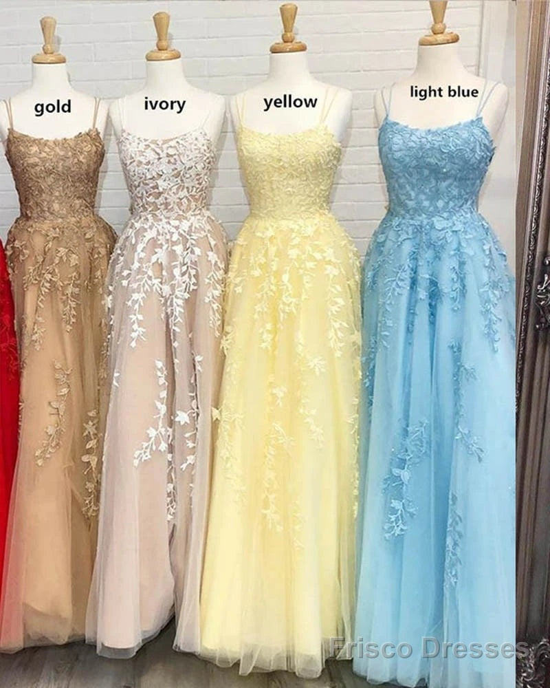 A Line Long Lace Prom Dresses Spaghetti Straps Sleeveless Main image