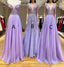 A-Line Long Lace Purple Formal Prom Dress V-Neck Lilac Party Dress