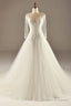A-Line Long Sleeve Waist Lace Beaded Wedding Dress Court Train