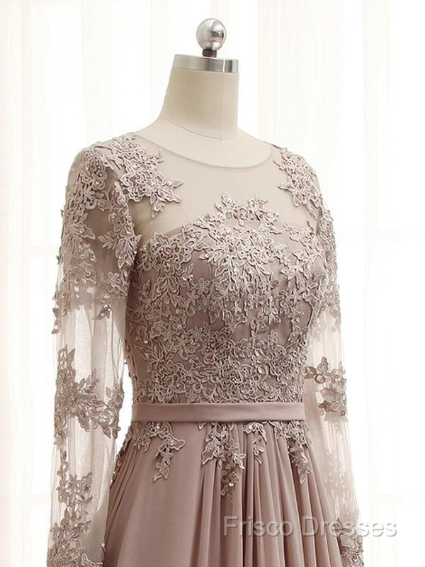 A Line Long Sleeves Lace Formal Prom Dress Chiffon Formal Gown