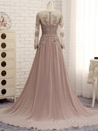 A Line Long Sleeves Lace Formal Prom Dress Chiffon Formal Gown