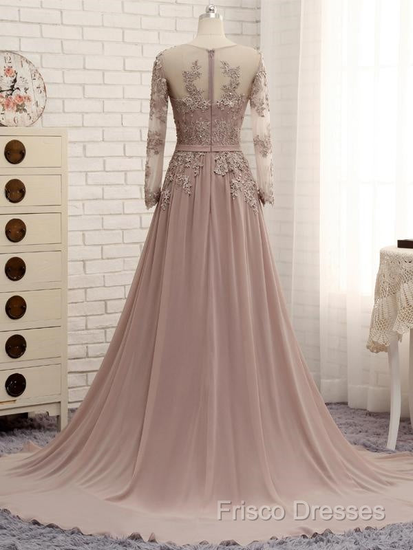 A Line Long Sleeves Lace Formal Prom Dress Chiffon Formal Gown
